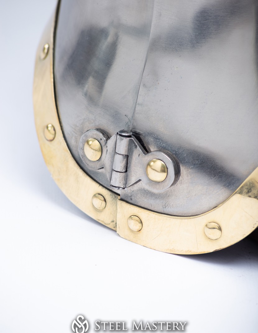 Titanium closed hinged greaves 1450-1485 years IN STOCK  photo made by Steel-mastery.com