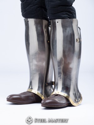 Titanium closed hinged greaves 1450-1485 years IN STOCK 