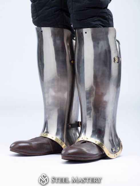 Titanium closed hinged greaves 1450-1485 years IN STOCK 