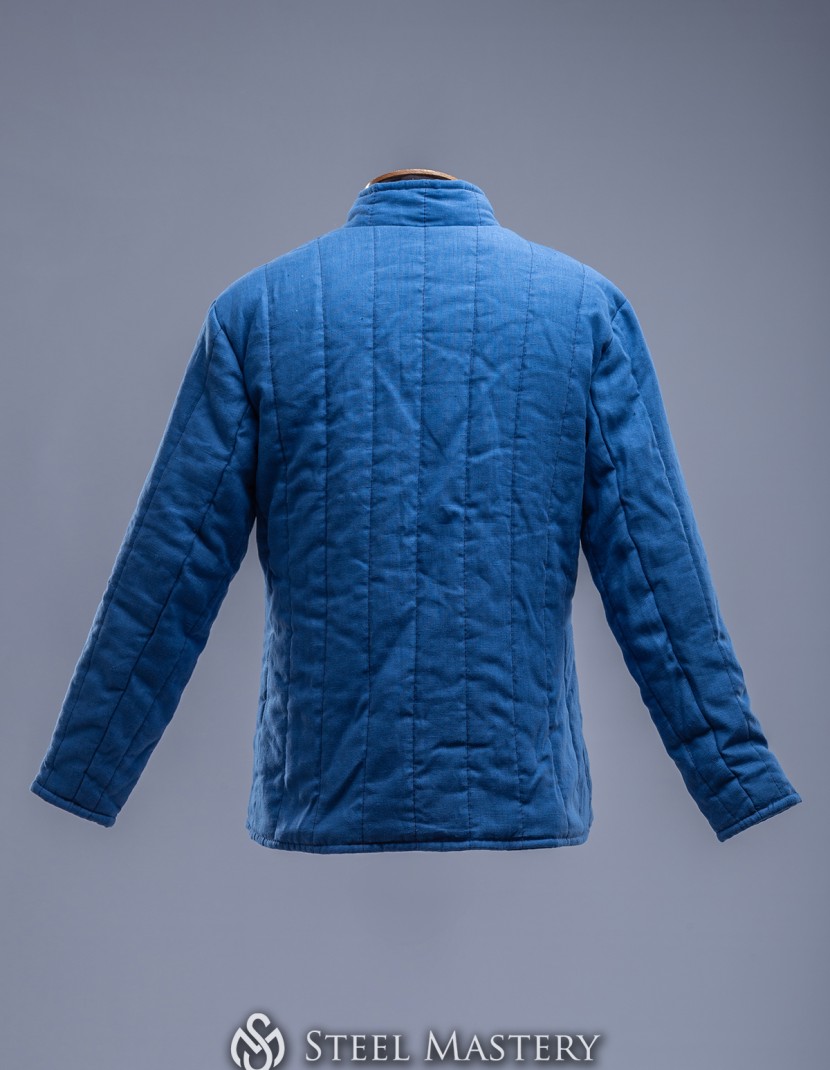 XL size linen gambeson royal blue  photo made by Steel-mastery.com