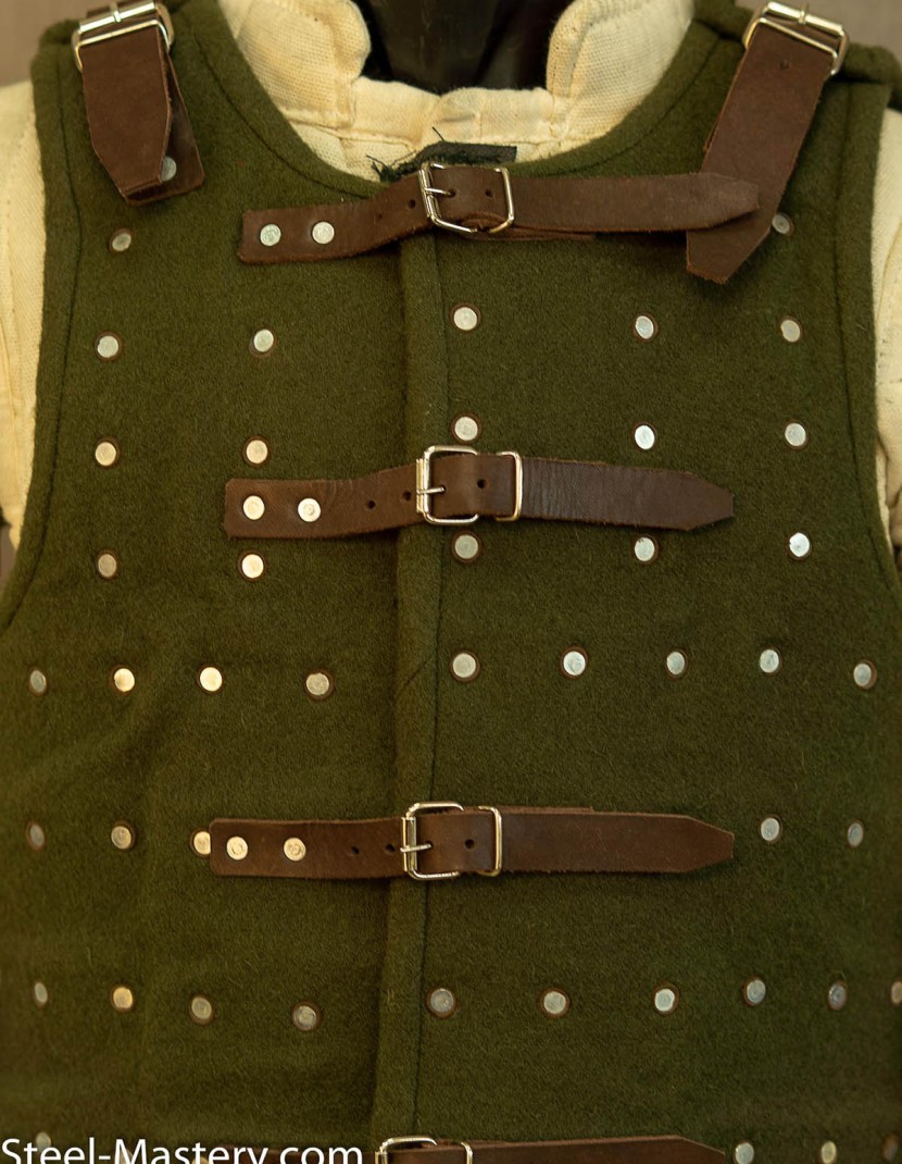 DARK GREEN WOOLEN BRIGANDINE SIZE L , STEEL PLATES photo made by Steel-mastery.com