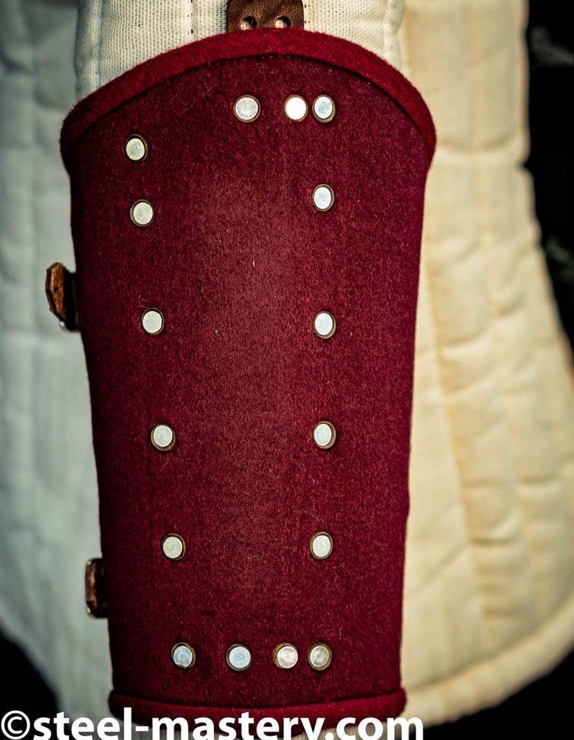 WINE RED WOOLEN MEDIEVAL BRACERS  photo made by Steel-mastery.com
