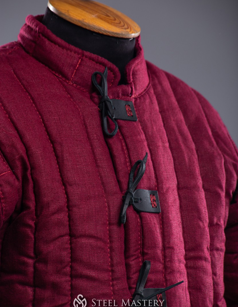 Linen wine red gambeson in L size  photo made by Steel-mastery.com
