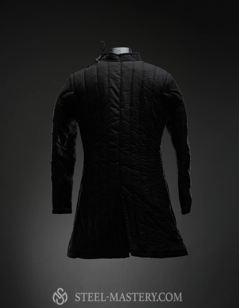 Black cotton gambeson front closed  photo made by Steel-mastery.com