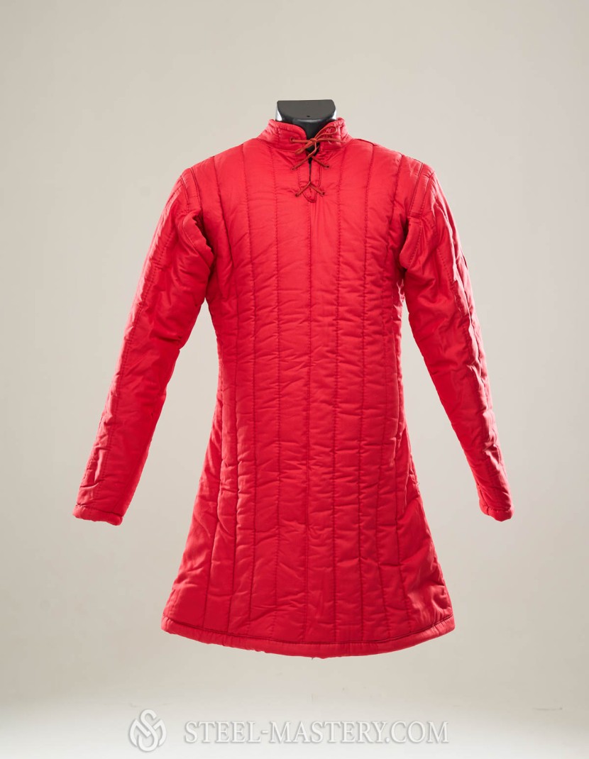 Red cotton gambeson front closed  photo made by Steel-mastery.com