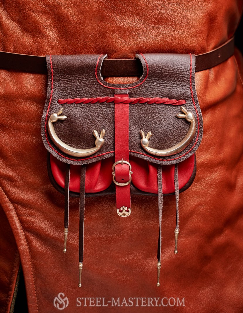 Leather belt bag - brown and red photo made by Steel-mastery.com