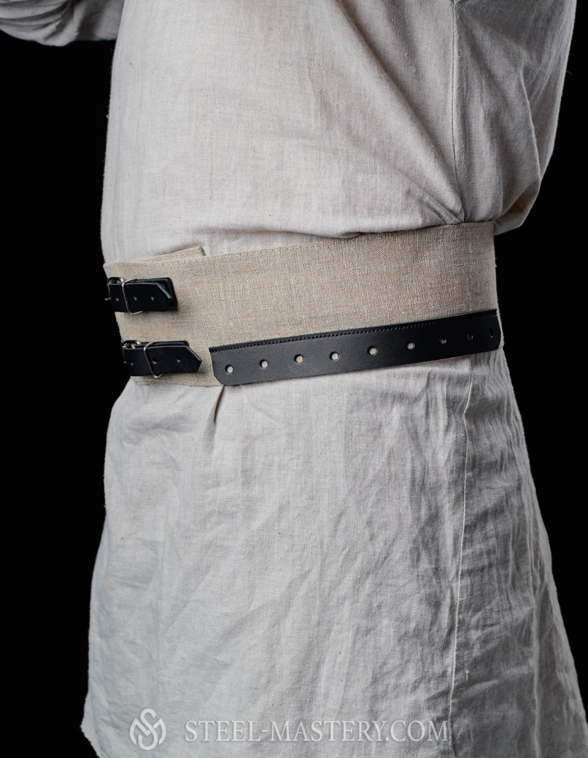 Natural linen belt for chausses with leather parts photo made by Steel-mastery.com