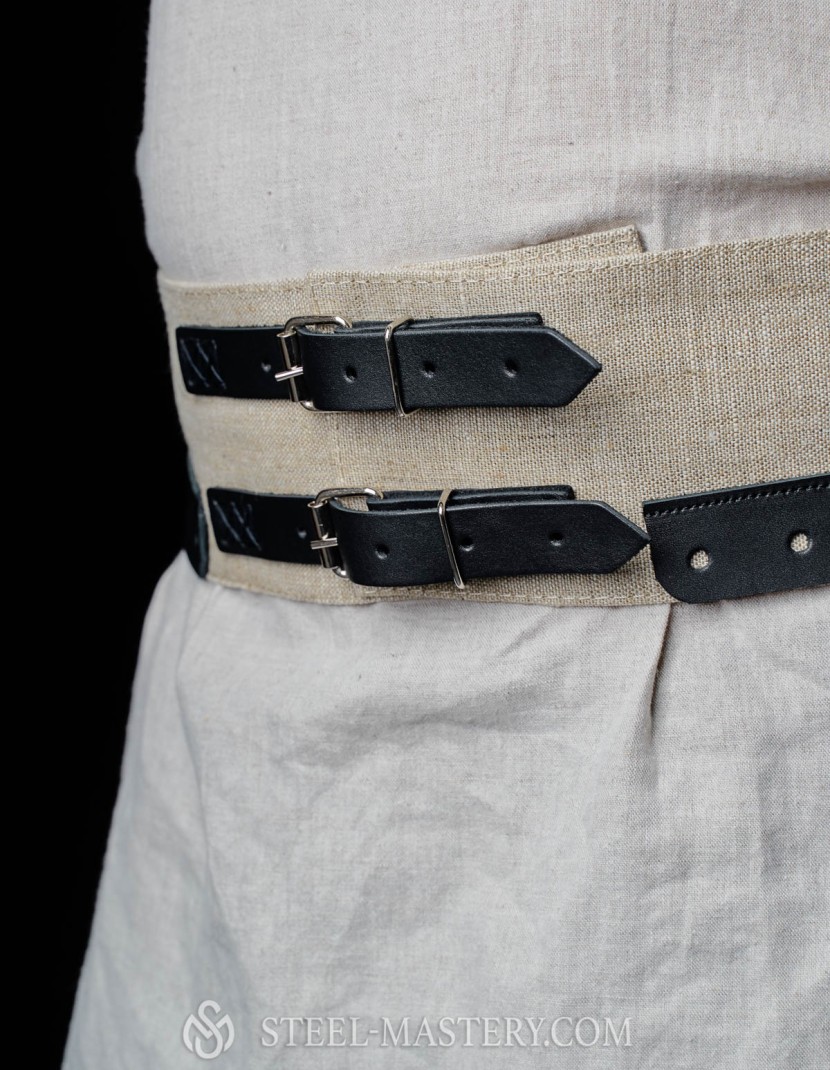 Natural linen belt for chausses with leather parts photo made by Steel-mastery.com