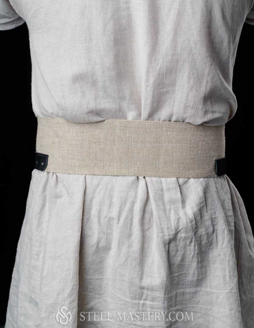 Natural linen belt for chausses with leather parts photo made by Steel-mastery.com