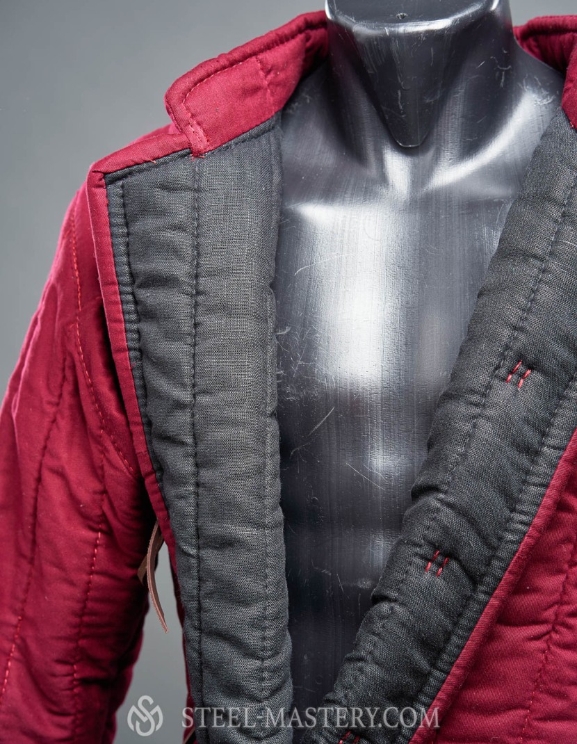Wine-red cotton gambeson  photo made by Steel-mastery.com