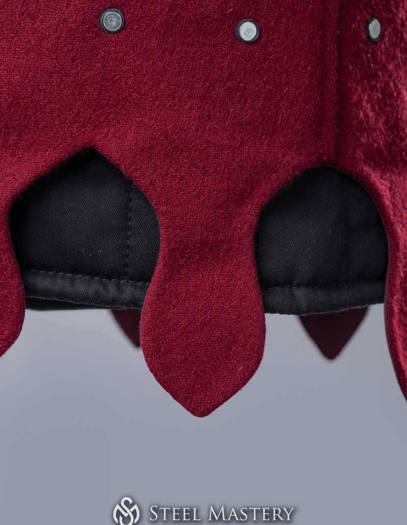Wine red woolen brigandine with spaulders, L size in STOCK photo made by Steel-mastery.com