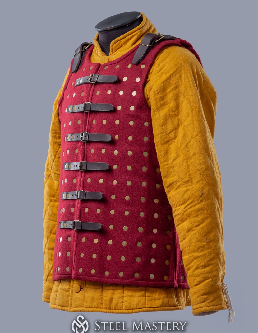 Chalkins brigandine in stock, wine red wool  photo made by Steel-mastery.com