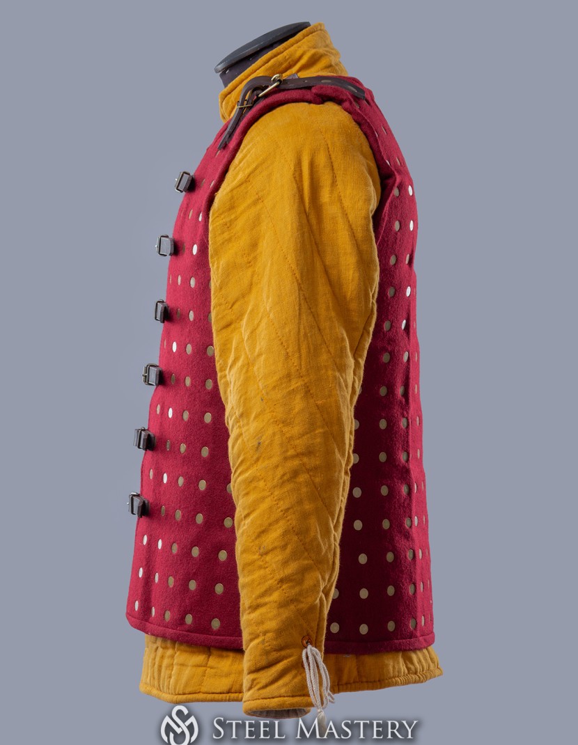 Chalkins brigandine in stock, wine red wool  photo made by Steel-mastery.com