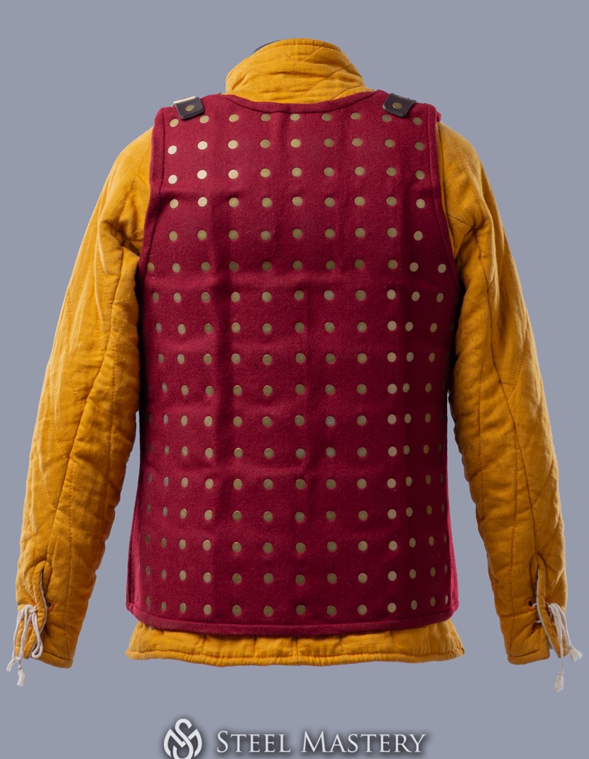 Chalkins brigandine in stock, wine red wool  photo made by Steel-mastery.com