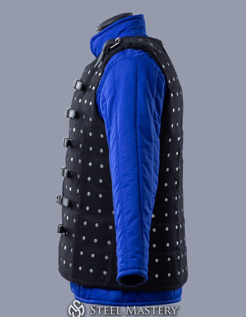Chalkins brigandine in stock, black wool photo made by Steel-mastery.com