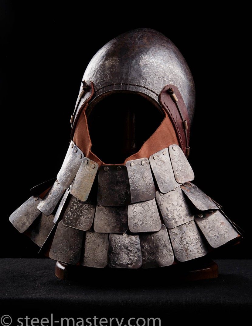 KNIGHT BASCINET HELMET OF XIV CENTURY WITH SCALE AVENTAIL IN STOCK  photo made by Steel-mastery.com