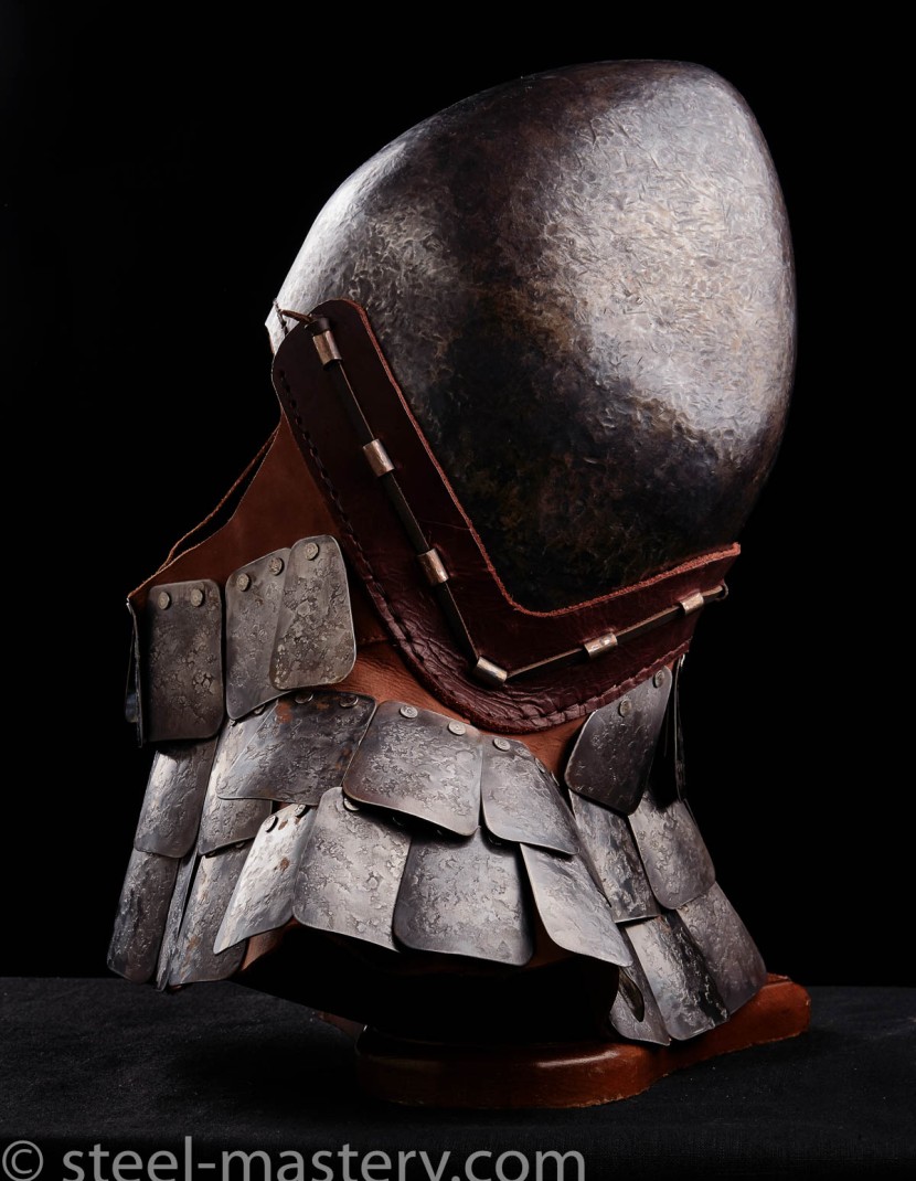 KNIGHT BASCINET HELMET OF XIV CENTURY WITH SCALE AVENTAIL IN STOCK  photo made by Steel-mastery.com