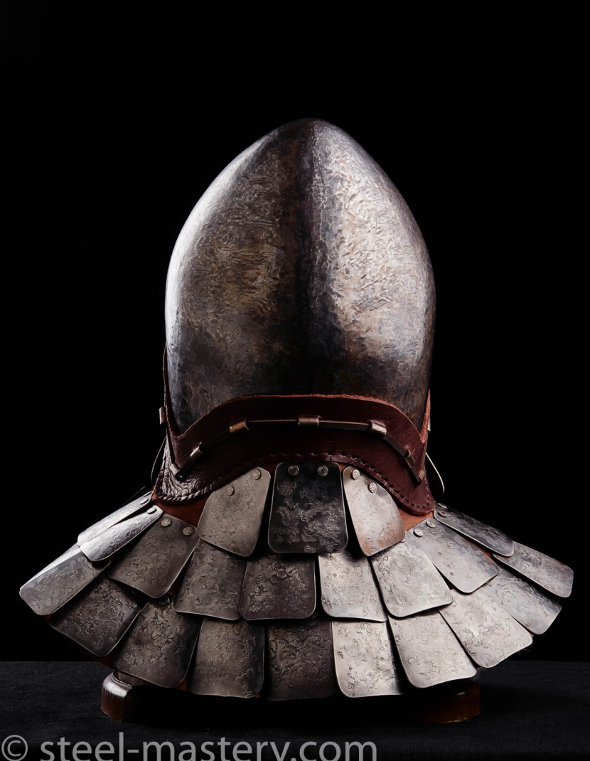 KNIGHT BASCINET HELMET OF XIV CENTURY WITH SCALE AVENTAIL IN STOCK  photo made by Steel-mastery.com