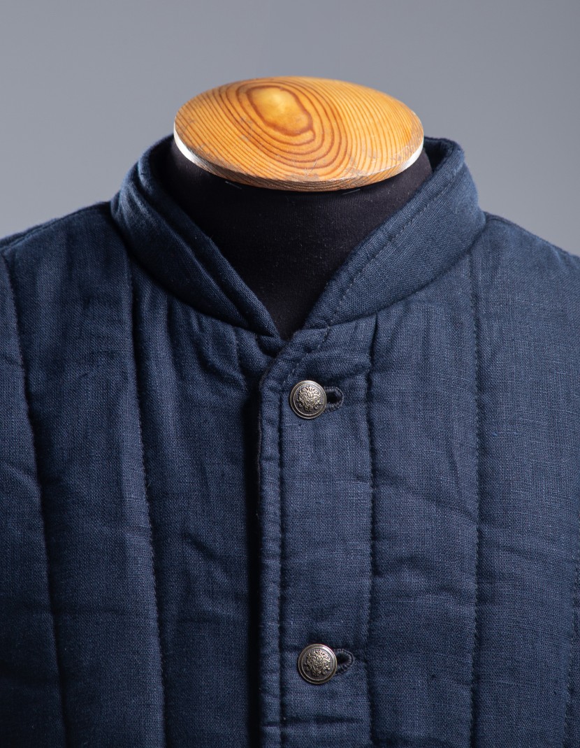 Linen dark blue jacket with black sides M size  photo made by Steel-mastery.com
