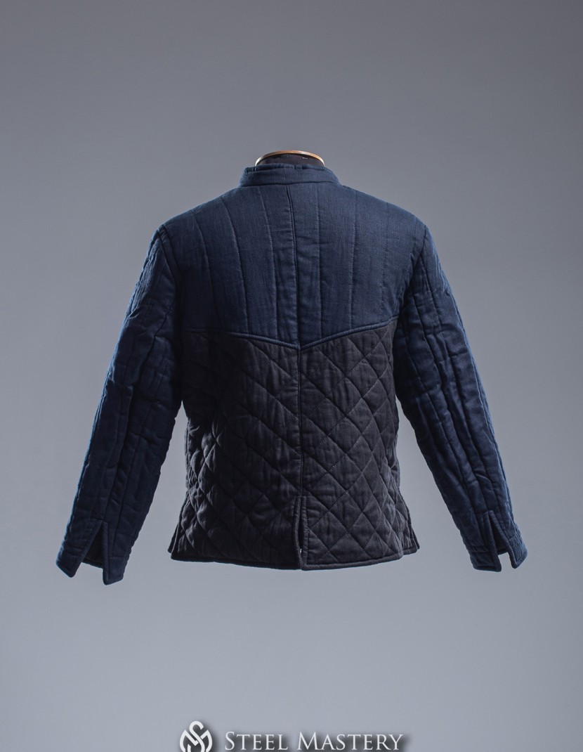 Linen dark blue jacket with black sides M size  photo made by Steel-mastery.com