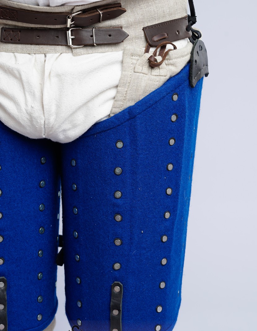 Royal blue woolen thigh protection photo made by Steel-mastery.com