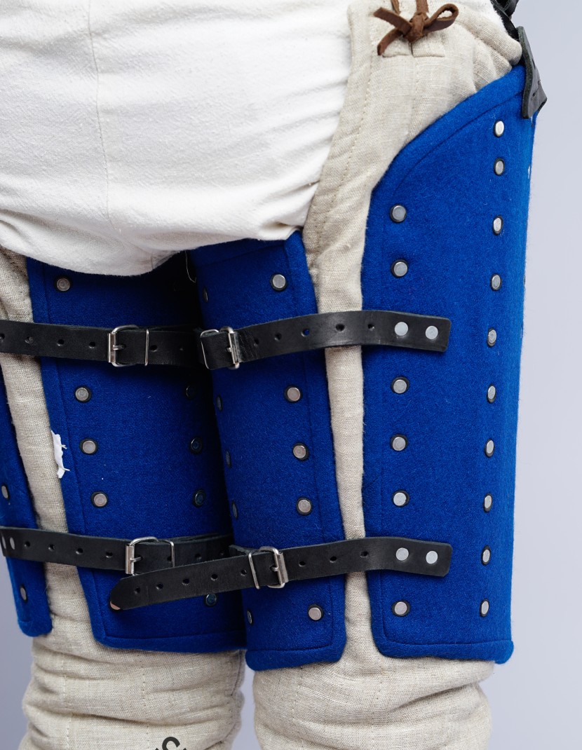 Royal blue woolen thigh protection photo made by Steel-mastery.com