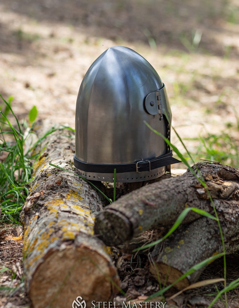 Bascinet with curved visor in stock  photo made by Steel-mastery.com