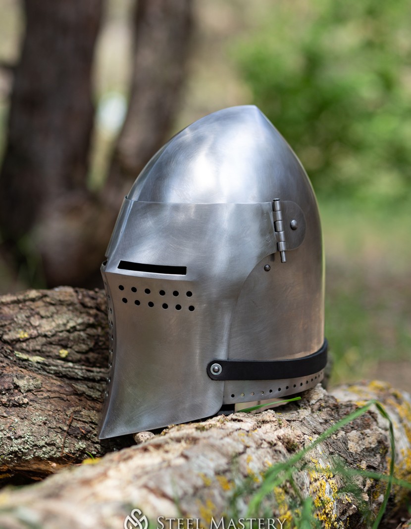 Bascinet with curved visor in stock  photo made by Steel-mastery.com