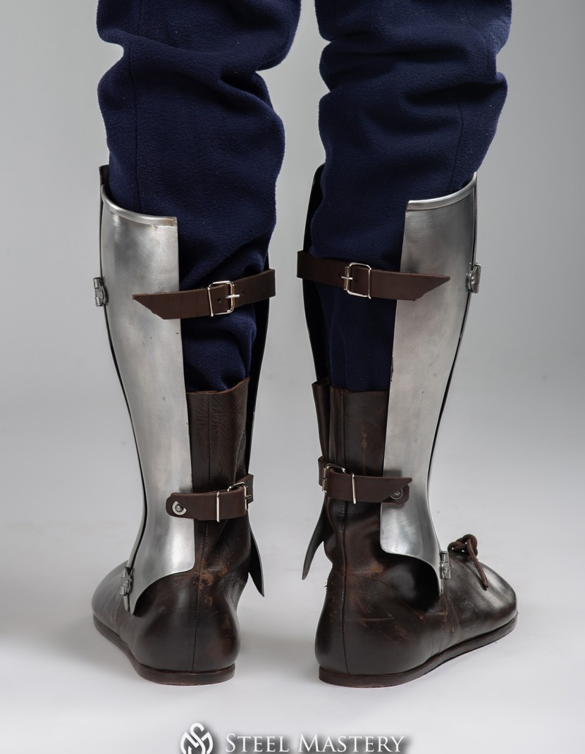in stock Three quarters greaves (XV century)  photo made by Steel-mastery.com