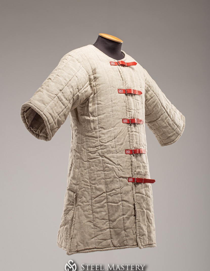 In stock linen uncolored gambeson VI-XIII century photo made by Steel-mastery.com