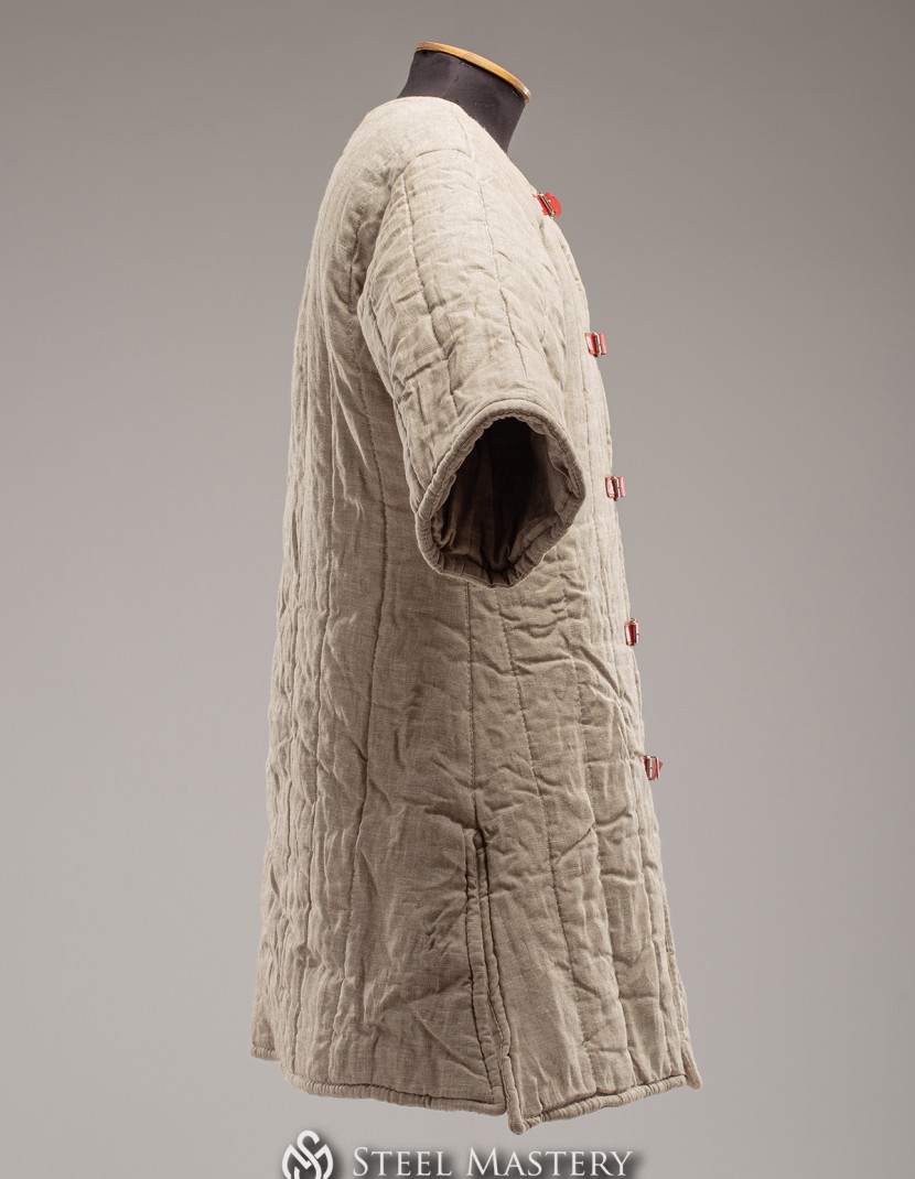 In stock linen uncolored gambeson VI-XIII century photo made by Steel-mastery.com