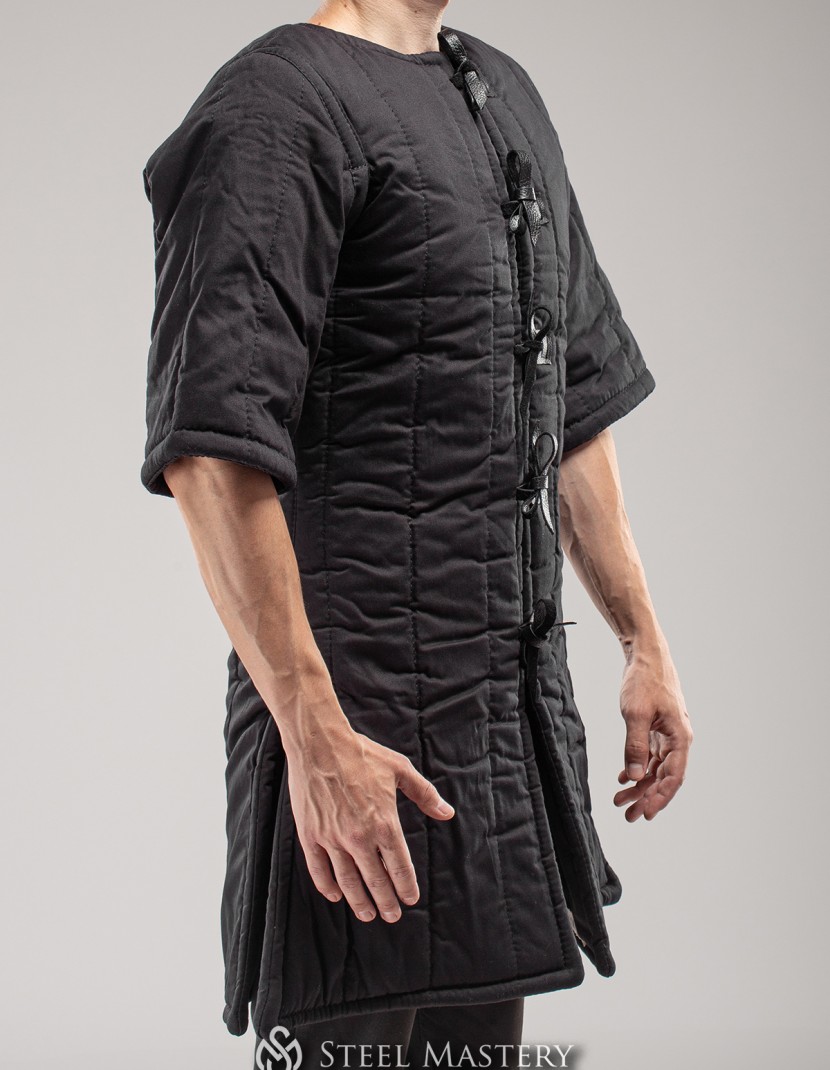 Black short sleeve gambeson in stock XS-S size photo made by Steel-mastery.com