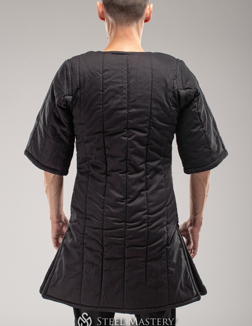 Black short sleeve gambeson in stock XS-S size photo made by Steel-mastery.com