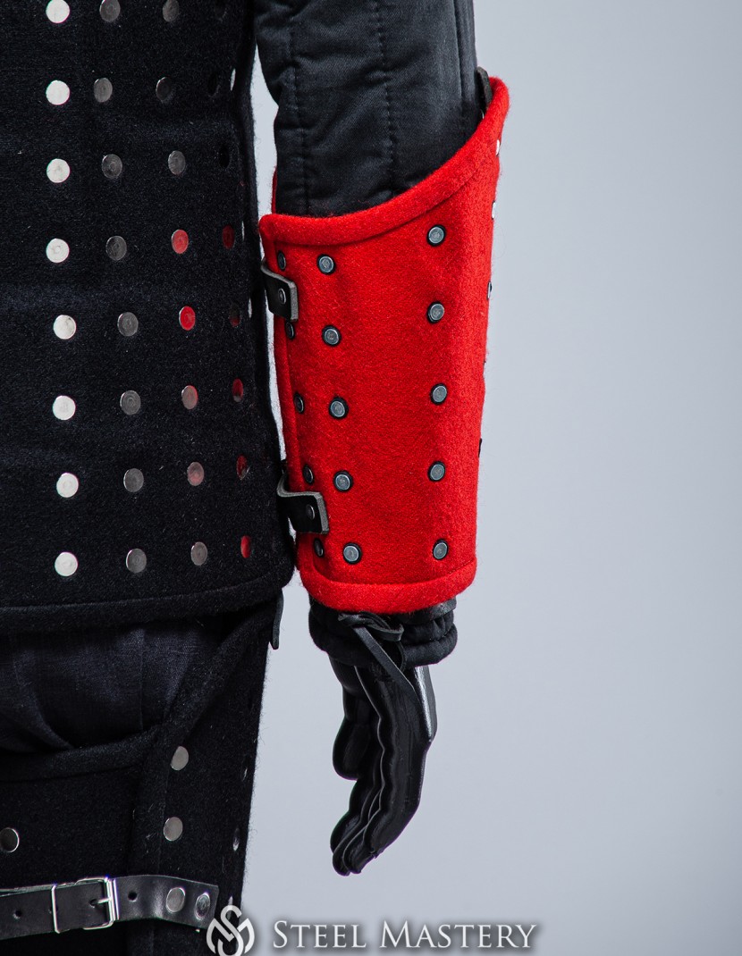 RED WOOLEN MEDIEVAL BRACERS M SIZE IN STOCK photo made by Steel-mastery.com