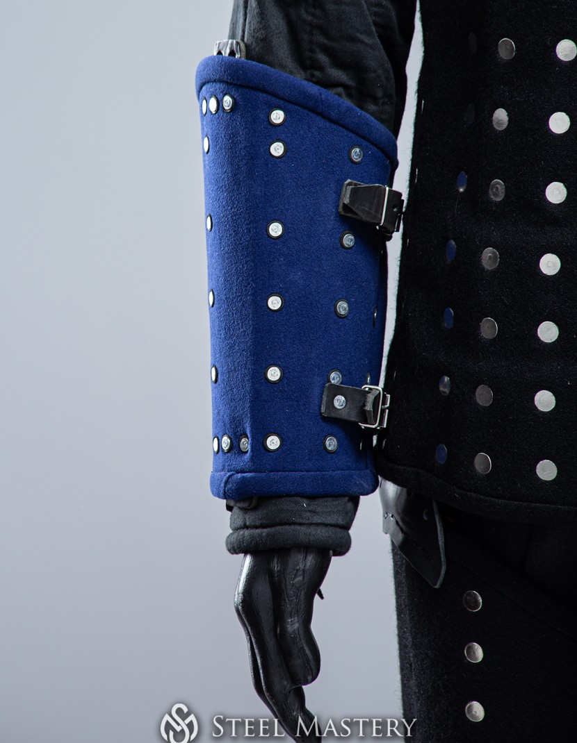 BLUE WOOLEN MEDIEVAL BRACERS S SIZE IN STOCK photo made by Steel-mastery.com