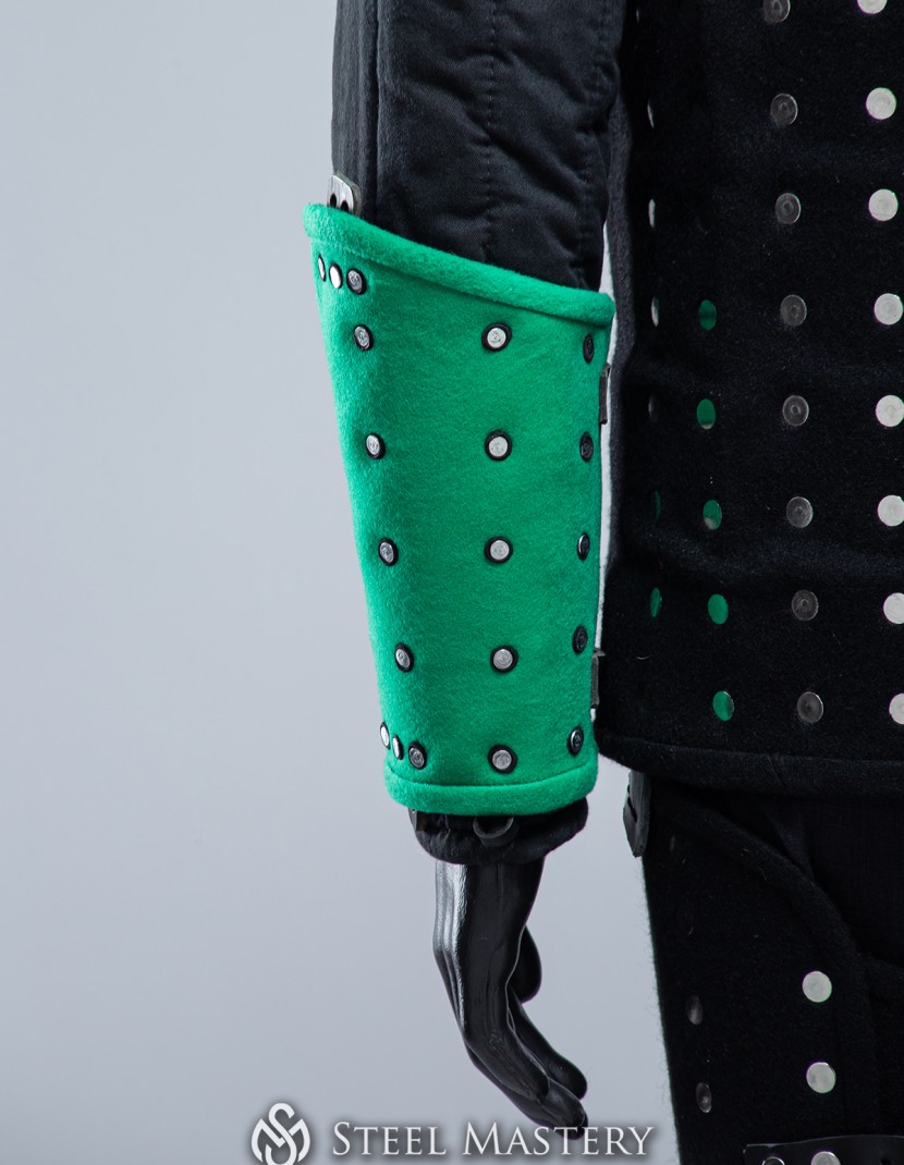 LIGTH GREEN WOOLEN MEDIEVAL BRACERS S SIZE IN STOCK photo made by Steel-mastery.com