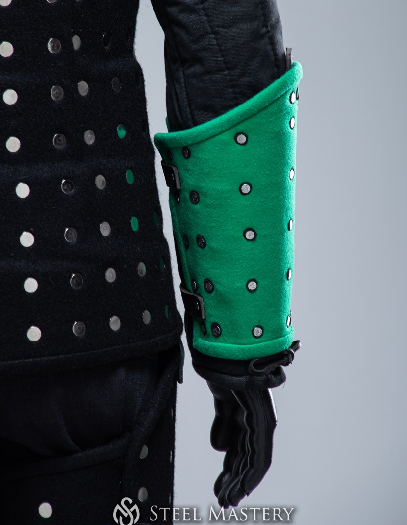 LIGTH GREEN WOOLEN MEDIEVAL BRACERS S SIZE IN STOCK photo made by Steel-mastery.com