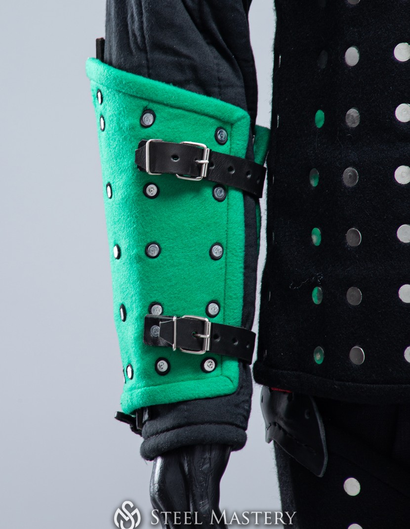 LIGTH GREEN WOOLEN MEDIEVAL BRACERS S SIZE IN STOCK photo made by Steel-mastery.com