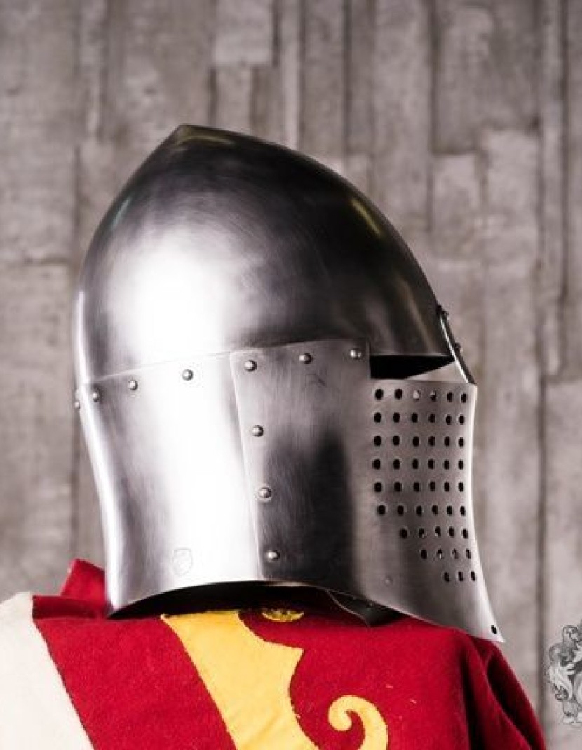 Knightly closed helmet of the 13th century photo made by Steel-mastery.com