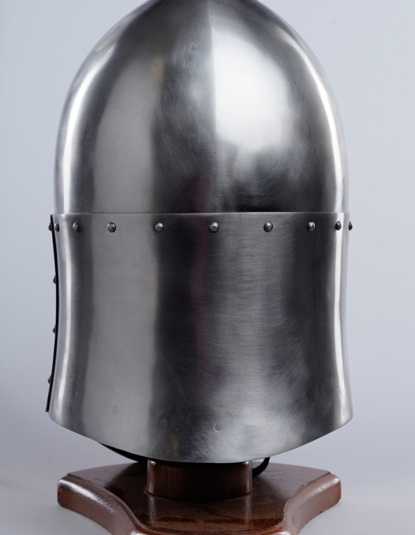 Knightly closed helmet of the 13th century photo made by Steel-mastery.com