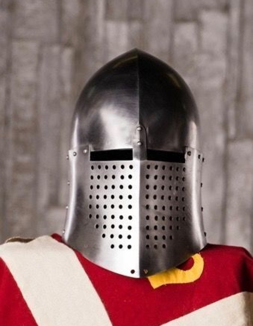 Knightly closed helmet of the 13th century photo made by Steel-mastery.com