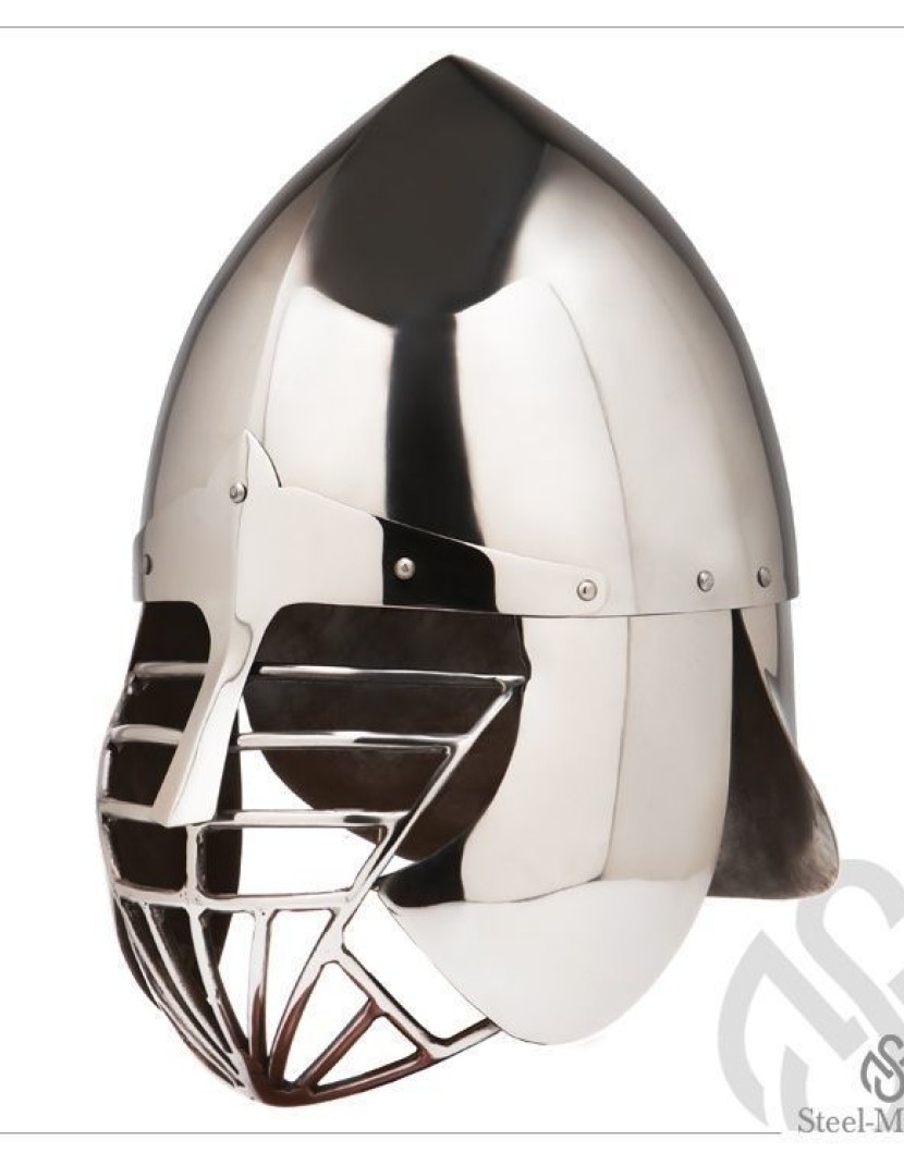 Phrygian helm with bar grid and full neck protection photo made by Steel-mastery.com
