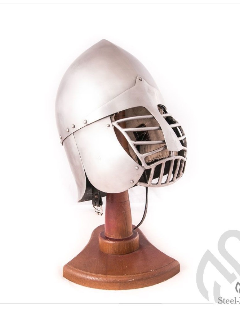 Phrygian helm with bar grid and full neck protection photo made by Steel-mastery.com