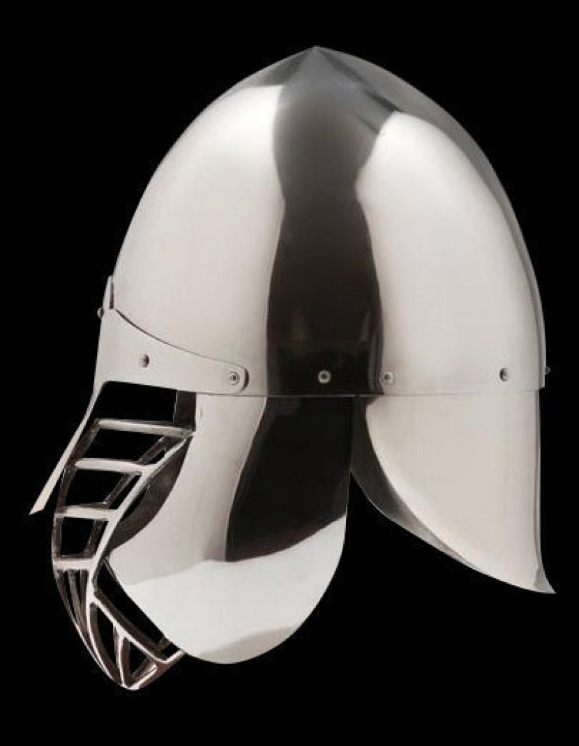 Conical SCA helmet with the grid and full protection of the neck photo made by Steel-mastery.com
