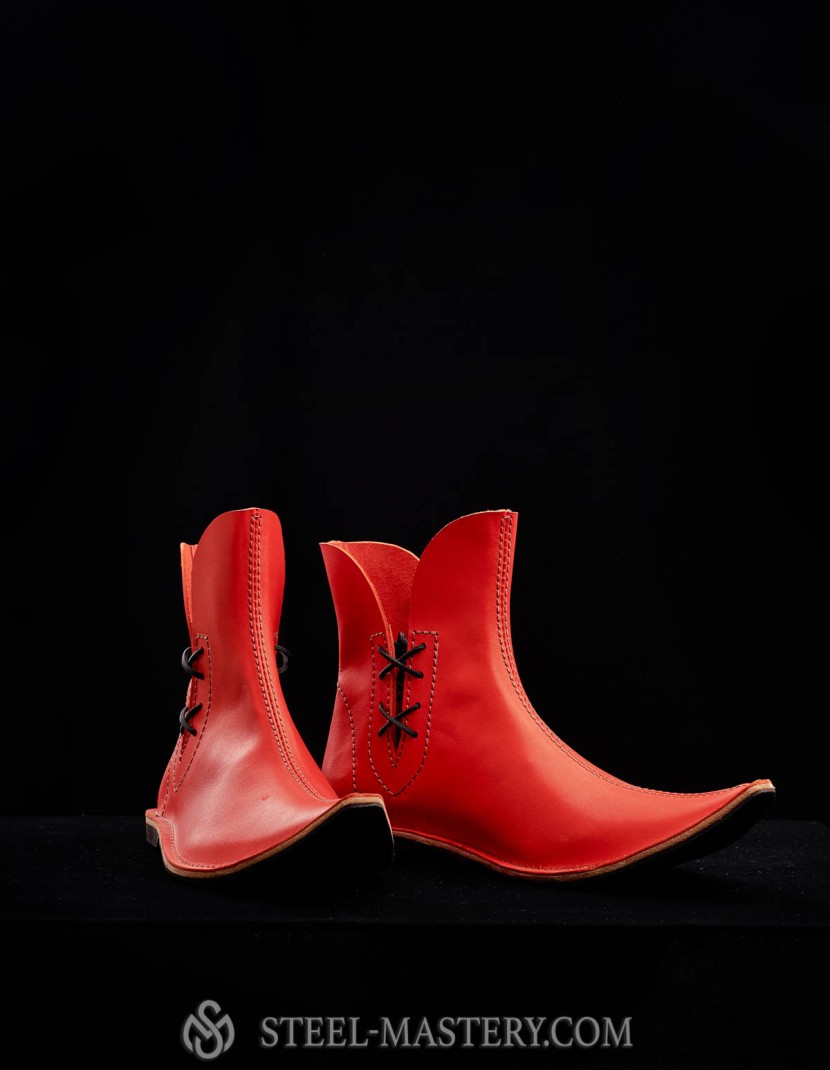 Poulaine medieval style boots, red photo made by Steel-mastery.com
