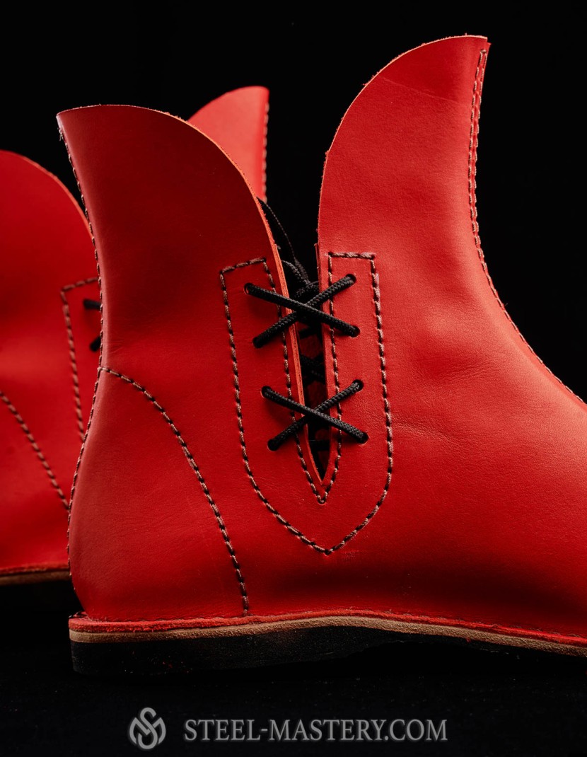 Poulaine medieval style boots, red photo made by Steel-mastery.com