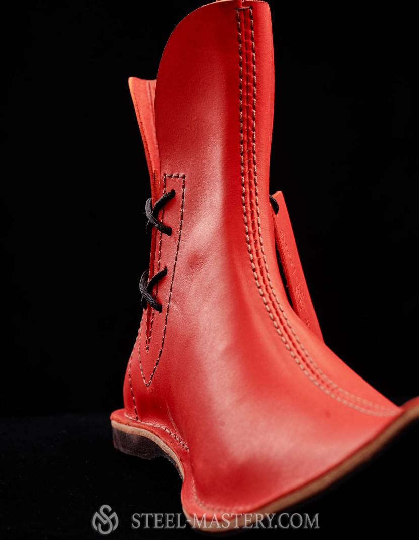 Poulaine medieval style boots, red photo made by Steel-mastery.com