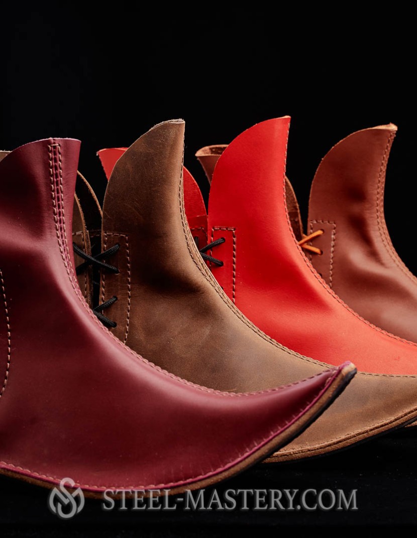 Poulaine medieval style boots, red photo made by Steel-mastery.com