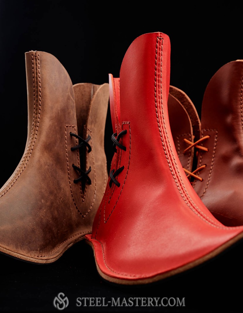 Poulaine medieval style boots, red photo made by Steel-mastery.com