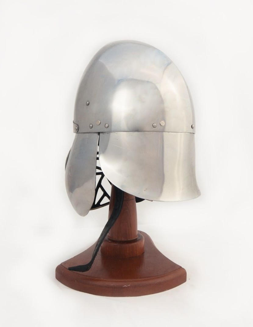 Phrygian style helm with bar grid and full neck protection photo made by Steel-mastery.com